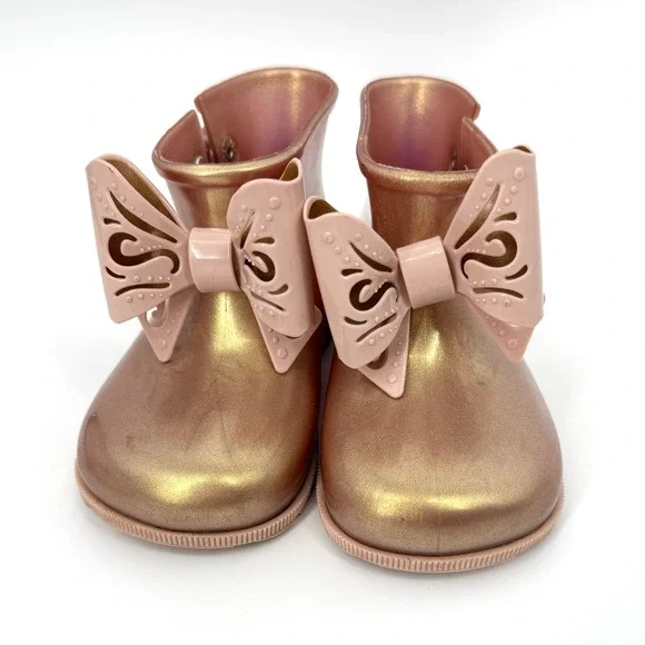 Mini Melissa‎ Girl's Sugar Rain Bow Boots Rose Gold Sz 10