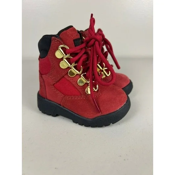 Timberland Euro Hiker Toddler Red Suede Mesh Gold Hardware Boots Size 4