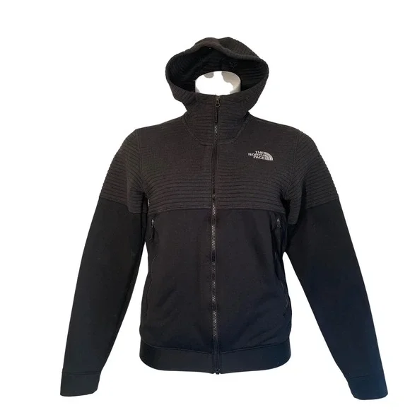 The North Face Black Performance Jacket mens XS with Hood Full Zip Ribbed Hoodie