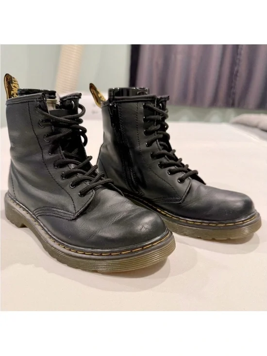 Dr. Martens 1460J Boots Girls 3 Boys Black Leather Docs Side Zip Punk Combat