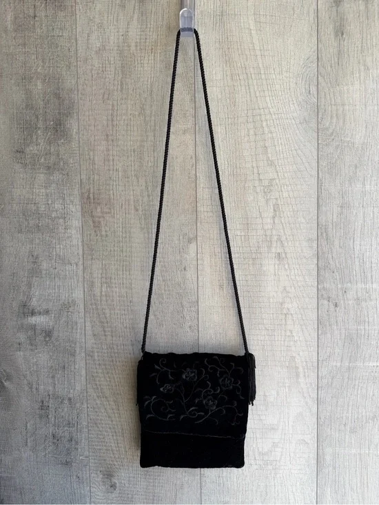 Vintage‎ Jacqueline Ferrar Women’s Black Purse Shoulder Bag Crossbody Floral 90s