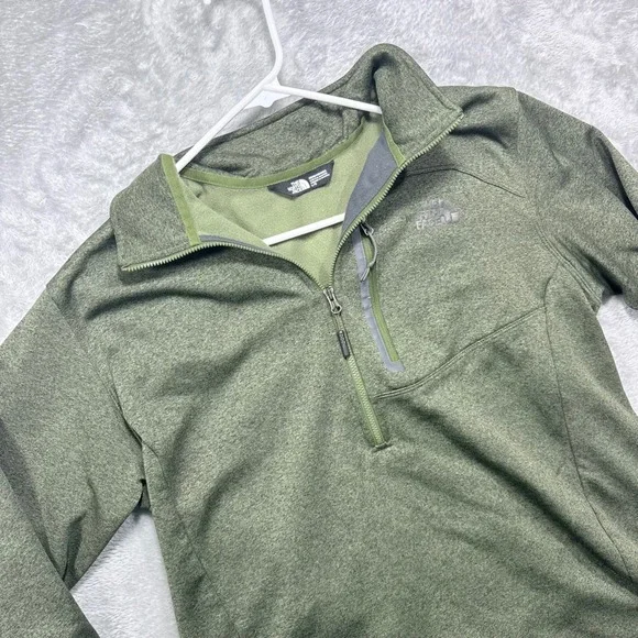 The North Face Quarter Zip Fleece Mens Large Green Heathered Pocket Pullover