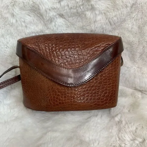 Cristian Brown Vintage Alligator Leather Pockets Small Shoulder Crossbody Bag