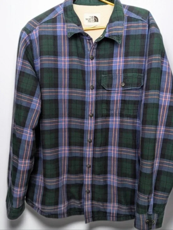 The North Face Men’s Campshire Sherpa Shirt/jacket PLAID GREEN/PURPLE XL