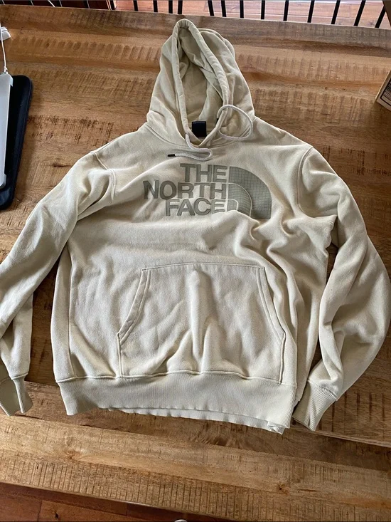 The North Face Men's Hoodie in Light Beige with Tonal Logo