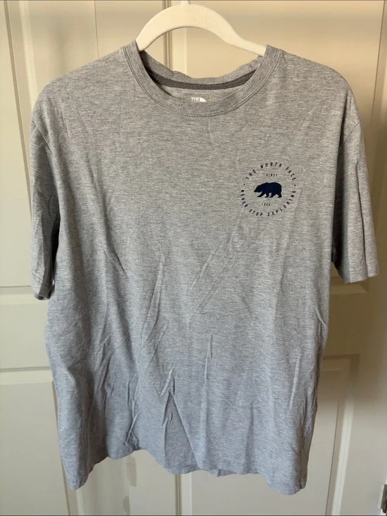 The North Face Heather Gray Short Sleeve Logo Tee with Navy Bear