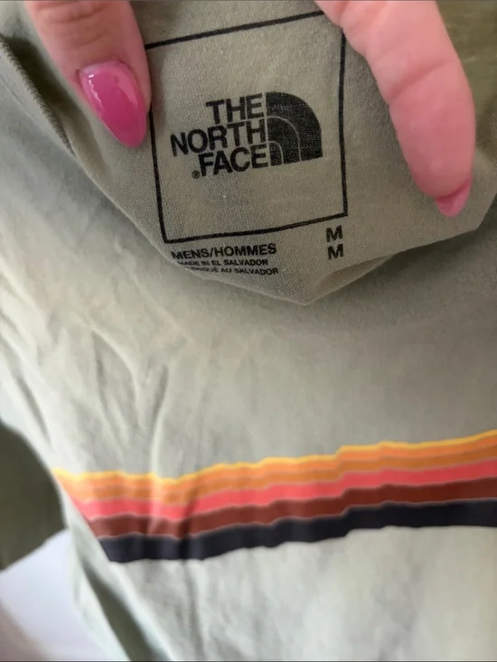 The North Face Sage Green Short-Sleeve Tee with Sunset Stripe