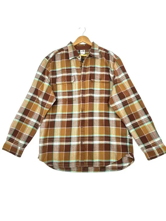 The North Face Arroyo Flannel Shirt Mens XL Brown Plaid Long Sleeve Outdoor