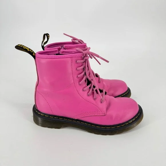 Dr. Martens Kids 1460 Delaney Hot Pink Leather Lace Up Zip Boots 25634 Size 3 US