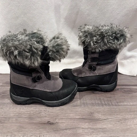 Timberland Winter Boots Boys Size 9.5 Toddler Zip Up Boot Fur Top Girls Warm