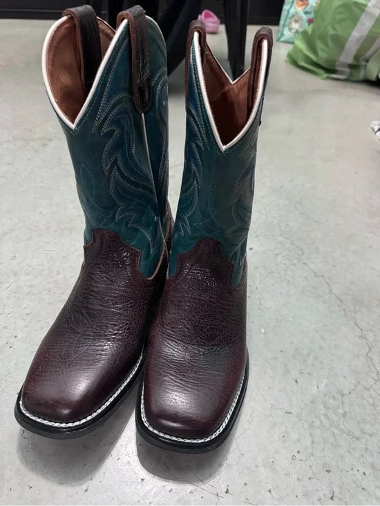 Kids Two-Tone Cowboy Boots — Teal Shaft & Brown Foot