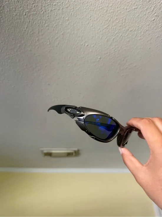 Oakley-Style Men’s Sports Sunglasses in Gunmetal with Blue Mirrors