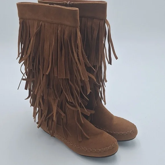 1 And You Kids Faux Suede Fringe Brown Boots