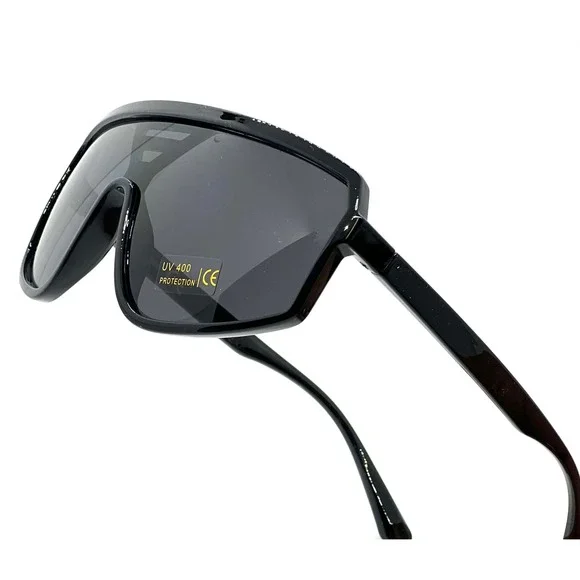 Sunglasses Black Lens Wrap Around Shades Single Fishing Driving Lentes Gafas New