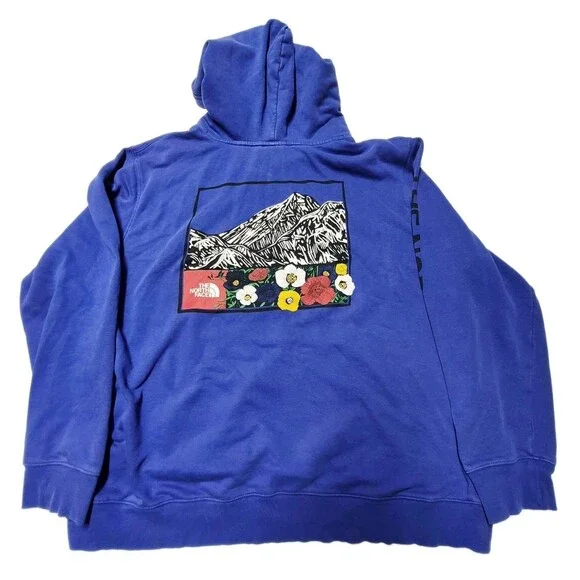 ​The North Face Himalayan Bottle Source Blue Floral Mountain Graphic Hoodie 2XL