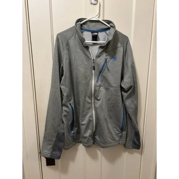 The North Face Mens XL Gray Blue Full Zip Grid Fleece Jacket Active Mid Layer