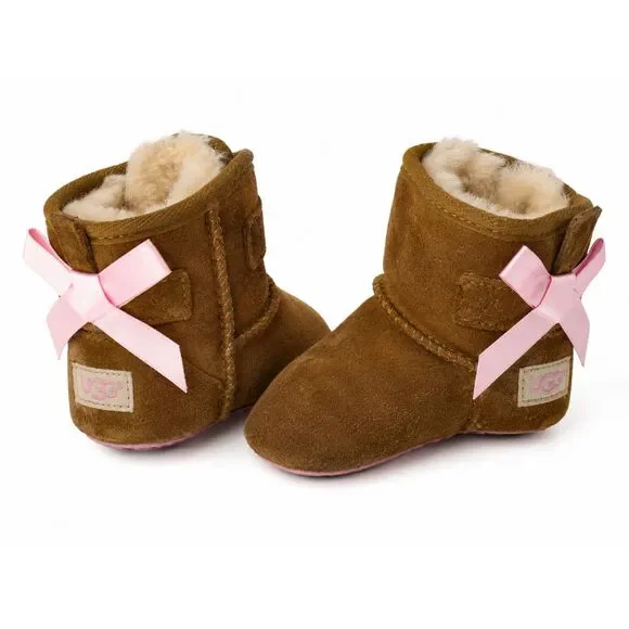 UGG Jesse Bow II Infant Boots Chestnut Pink Bow Sheepskin Suede Size 2/3 EU 18