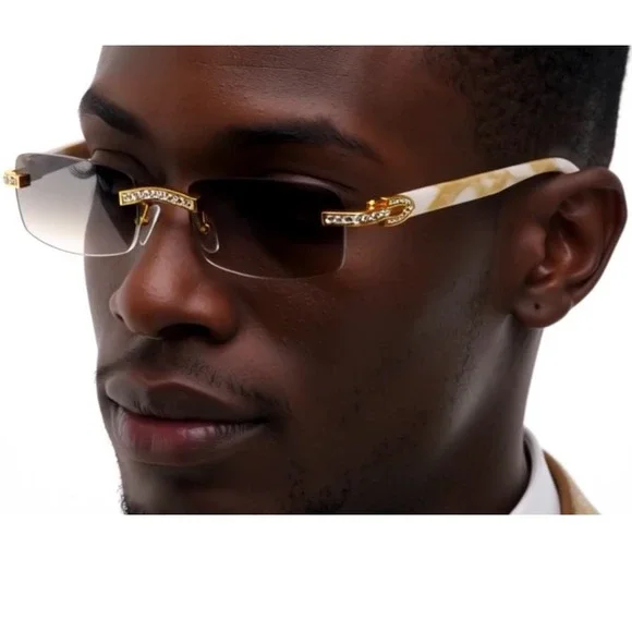 Gem Accent Sunglasses Marble Temples Clear Lenses Street Wear Sophisticated 2025
