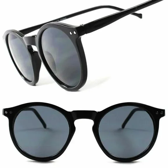 Classic Vintage Retro Old Fashioned Hipster Mens Womens Black Round Sunglasses