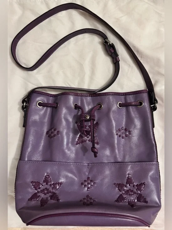 Patricia Nash Hand Tooled Amethyst Leather Bucket Drawstring Handbag