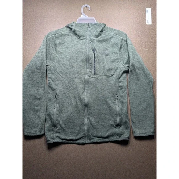The North Face Mens Full Zip Hooded Fleece Jacket Sage Green Heather Small