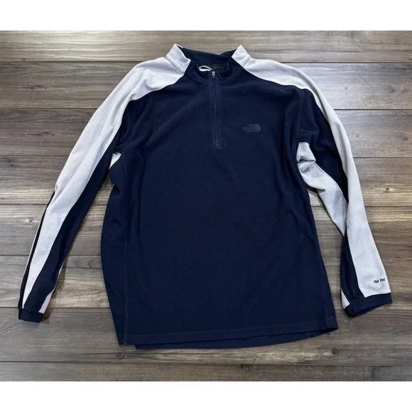 The North Face Pullover Mens XL 2-Tone Quarter Zip Fleece Navy Blue Gray