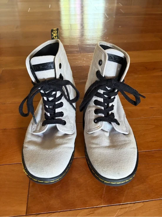 Dr. Martens Light Gray Canvas Chukka Boots with Black Laces