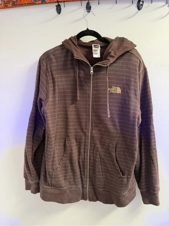 The North Face Brown Striped Full Zip Hoodie with Logo