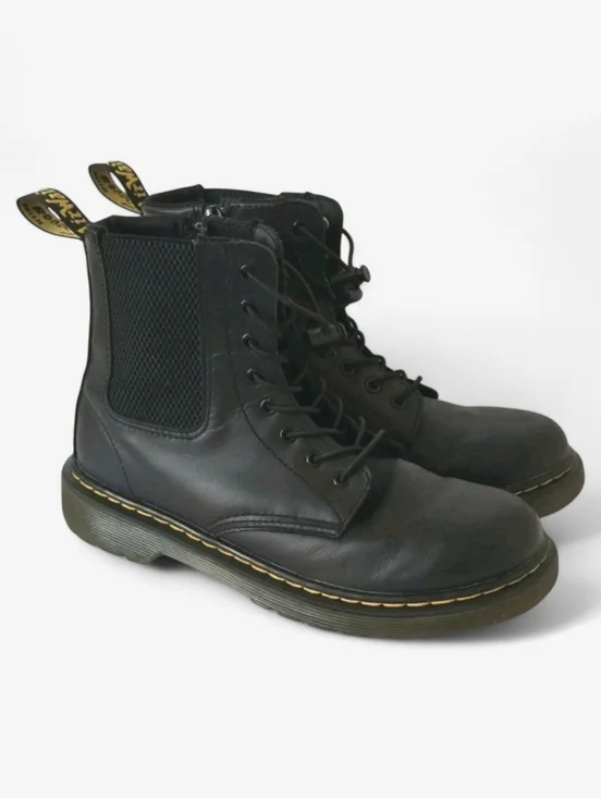 Dr Martens 1460 Harper J Boots Youth 4 Black Leather Combat Zip