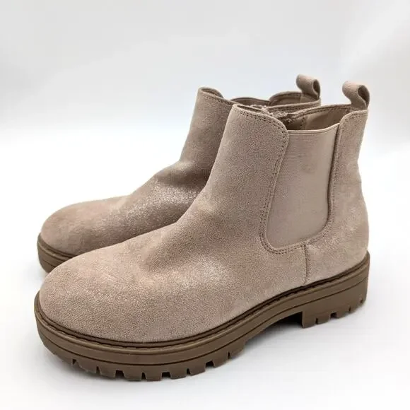 Nordstrom Raissa Girls Ankle Boots Shimmer Glitter Side Zip Tan Size US3M EU18