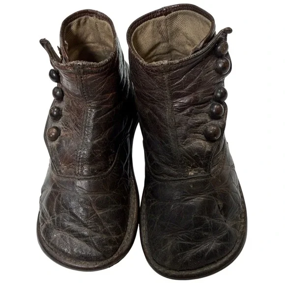 Antique Victorian Kids Leather Button Boots Dark Brown 19th Century Collectible