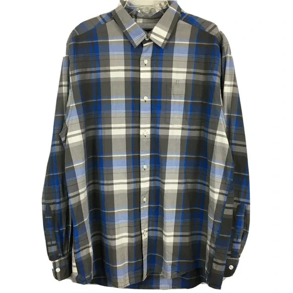 The North Face Mens Blue‎ Gray Tartan Plaid Cotton Button Up Shirt Sz XL