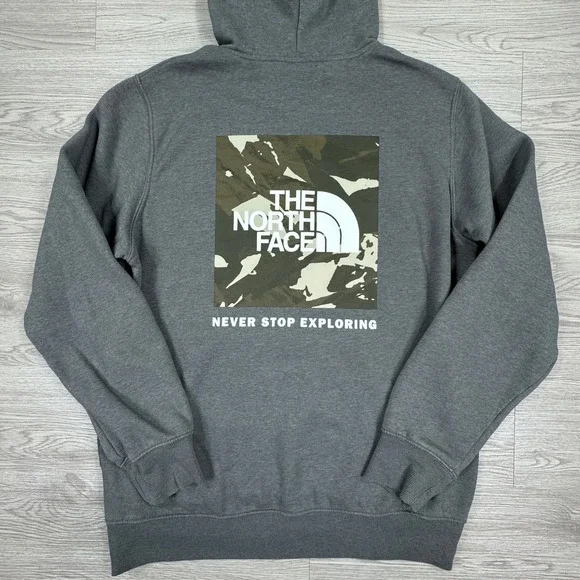 The North Face Men's Hoodie Logo Camo Grey Size Medium Pullover Sweatshirt Urban