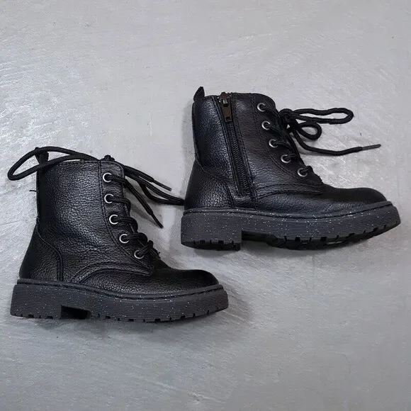 SINCERELY JULES Combat Boots Girls Size 8 Black Faux leather Side Zip Glitter
