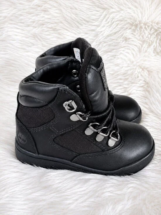 Timberland Black Premium Leather Toddler Waterproof Cushioned Field Boot SZ 9