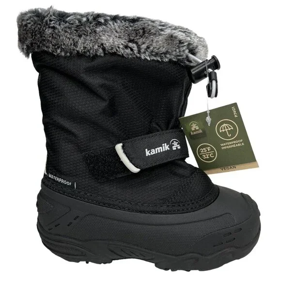 Kamik‎ Toddler Boy Girls Waterproof Snow Boots Size 9 Black Vegan Winter Shoes