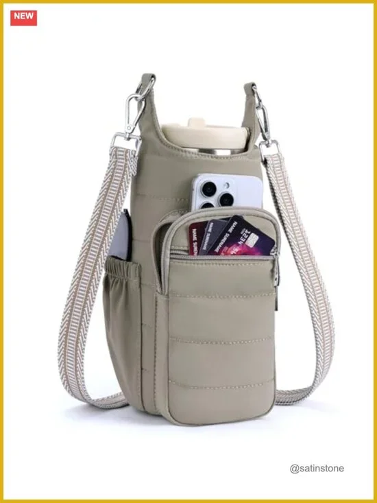 Insulated 40oz Water Bottle Crossbody Bag Carrier Purse with Adjustable Strap