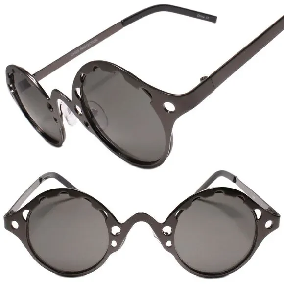 Classy Exotic Mens Womens Retro Steampunk Fashion Round Gunmetal Sunglasses