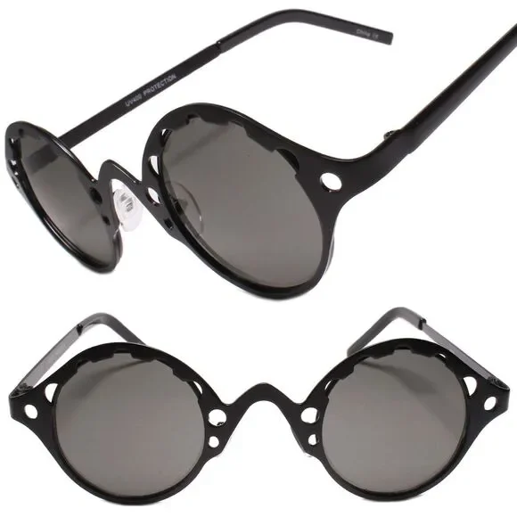 Classy Exotic Funky Mens Womens Retro Steampunk Fashion Round Black Sunglasses