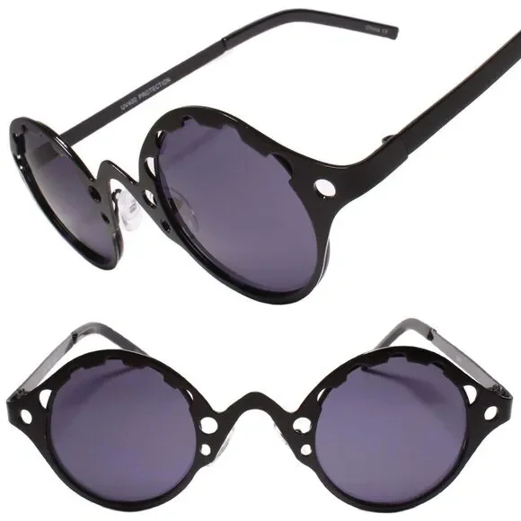 Classy Exotic Mens Womens Unique Retro Steampunk Fashion Round Black Sunglasses