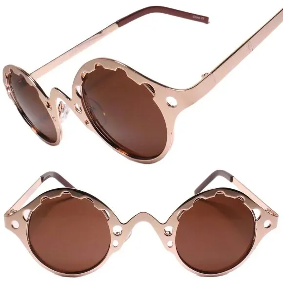 Classy Exotic Mens Womens Unique Retro Steampunk Fashion Round Gold Sunglasses