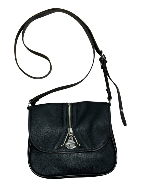 Harley-Davidson Black Leather Crossbody Bag Adjustable Strap Silver Bar & Shield