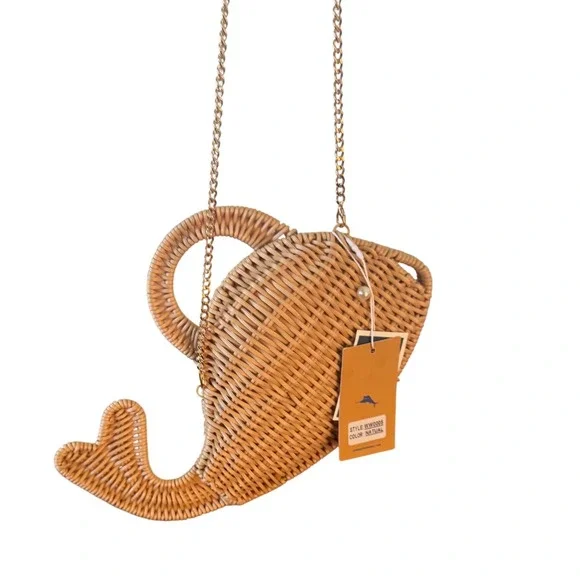 Tommy Bahama Viral Wicker Whale Eye Pearl‎ Crossbody Bag Gold Tone Chain NWT