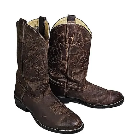 Masterson Boot Co. Brown Western Leather Cowboy Boots Style  RB2000Y Kids Sz 4D