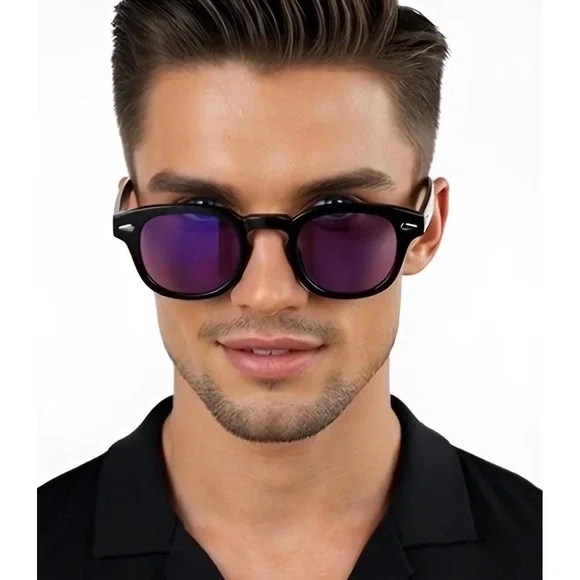 Round Sunglasses Purple Lens Tony Stark Style Men's Fashion Eyewear Lentes Gafas