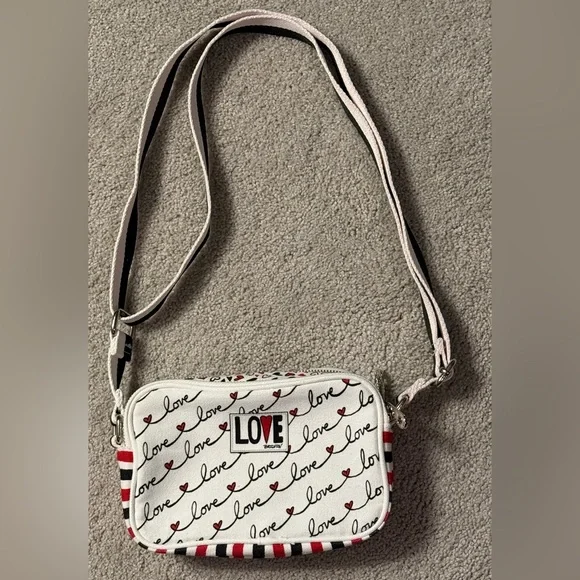 Brighton Love Scroll Canvas Crossbody White & Red Patterned Design - NWOT