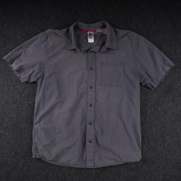 The North Face Button Down Shirt Mens XL Grey Fair Plaid Short Sleeve Ripstop