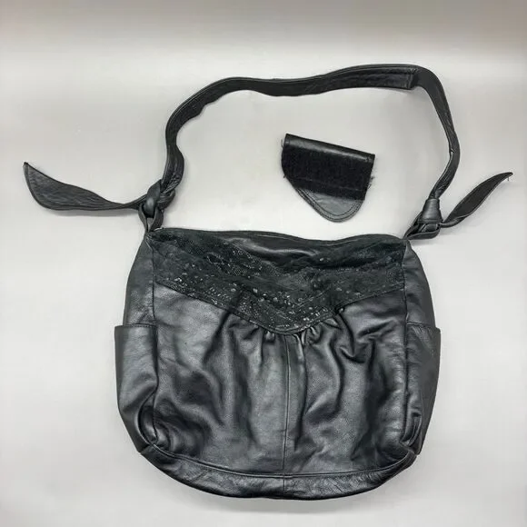 Black Leather Concealed Carry Hobo Shoulder Bag CCW Purse Removable Holster