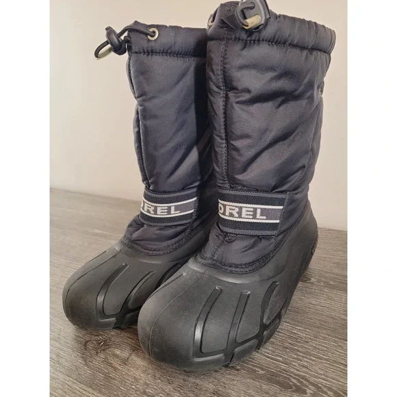 Sorel Commander Snow Boots Youth Size 6 Black Nylon Waterproof Winter Duck Boots