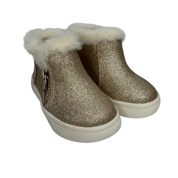 Kelly & Katie Lil Karina Toddler 5T Gold Glitter Ankle Boot Faux Fur Side Zipper